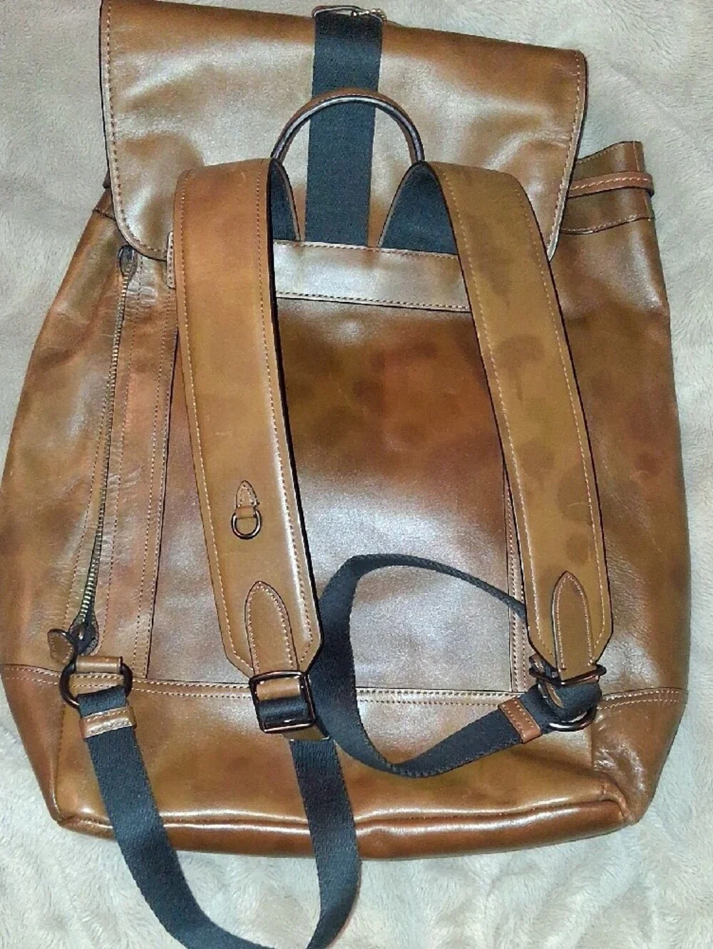 Coach Brown Leather Men's Backpack with Buckle Front Pocket and Hook Closure
